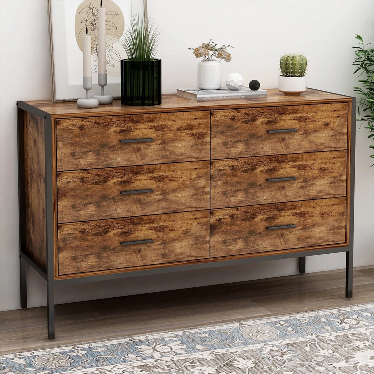 White 6 Drawer Rustic Wood Dresser G230