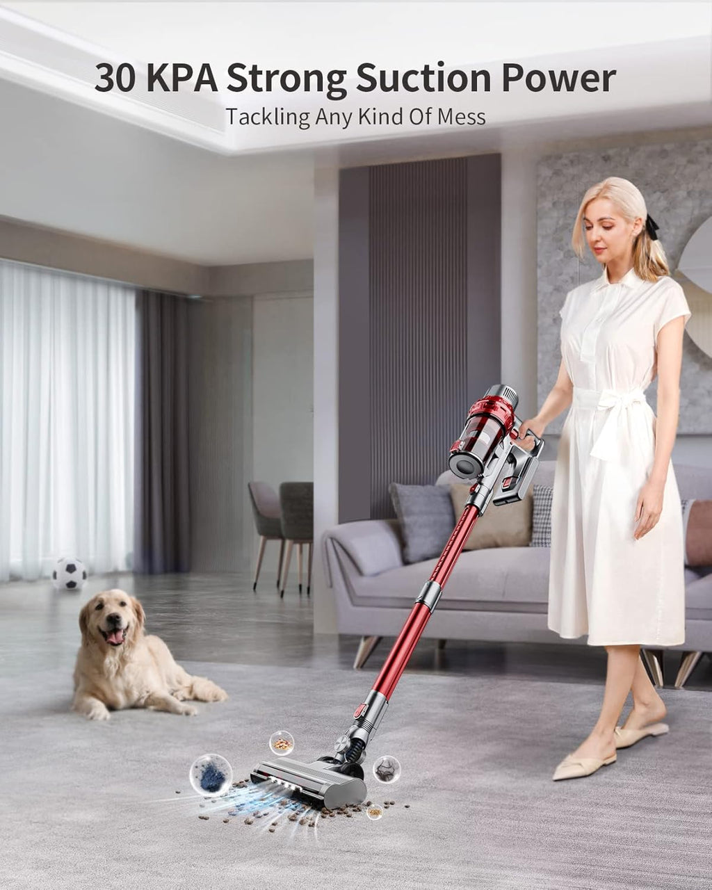 Cordless Stick Vacuum Cleaner with 380W 30KPa, 35min Runtime, Detachable Battery P4129