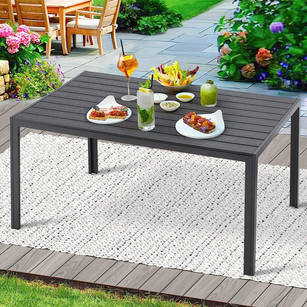 51x31 Black Metal Outdoor Dining Table with Umbrella Hole N33606