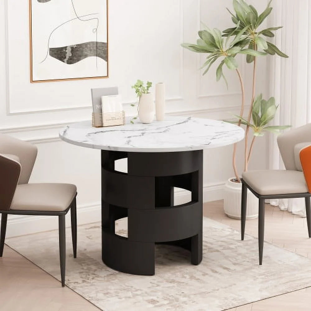 42.12" Round Dining Table with Printed Black Marble Top R31690