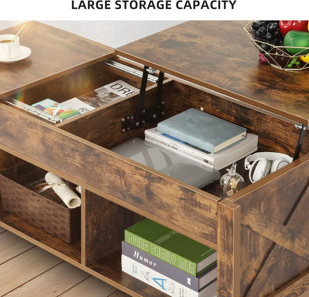 Lift Top Coffee Table with Storage, Solid Wood, Brown L91063