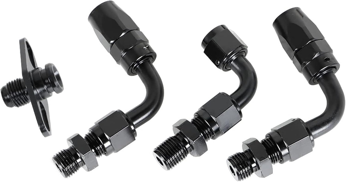 Black Fuel Line Hose Fitting Connectors Kit with Fuel Rail Regulator and Gauge L222797