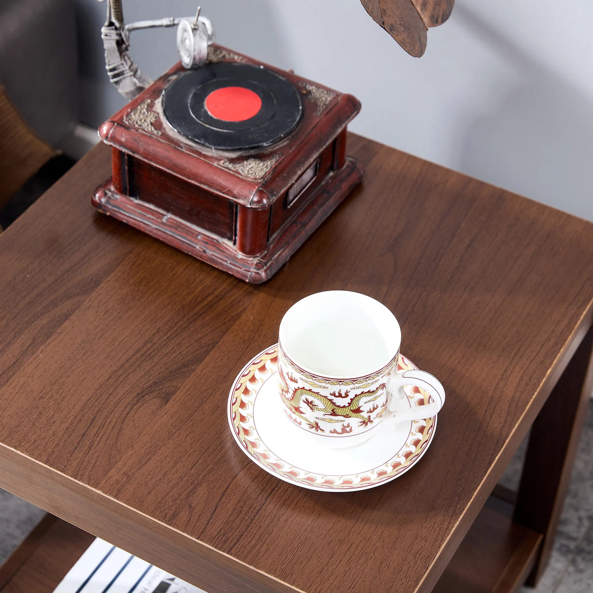 Brown 2-Tier Side Table with Storage Shelf F684