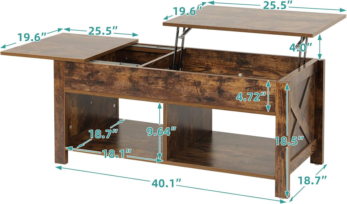 Lift Top Coffee Table with Storage, Solid Wood, Brown L91063