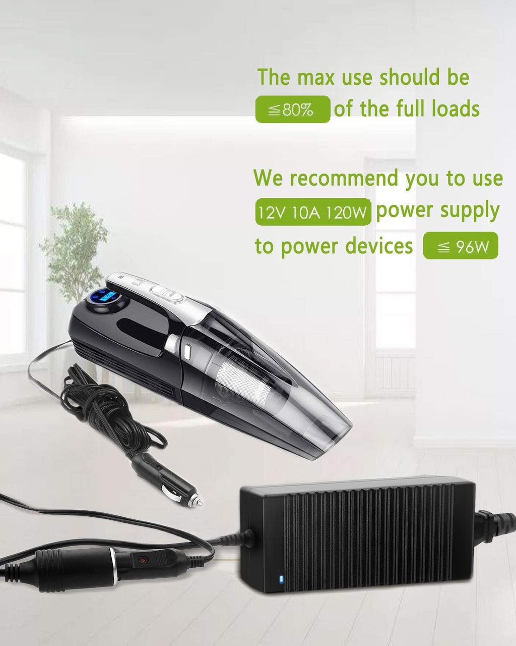 12V Car Plug to Wall Plug Adapter 10A, 100V~240V to 12V 120W Cigarette Lighter Adapter M29037