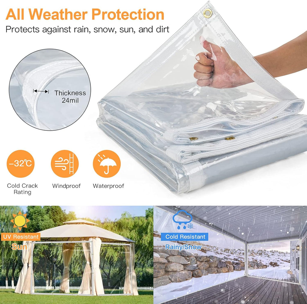 10 x 10FT Waterproof Transparent Vinyl Tarp with Grommets T985