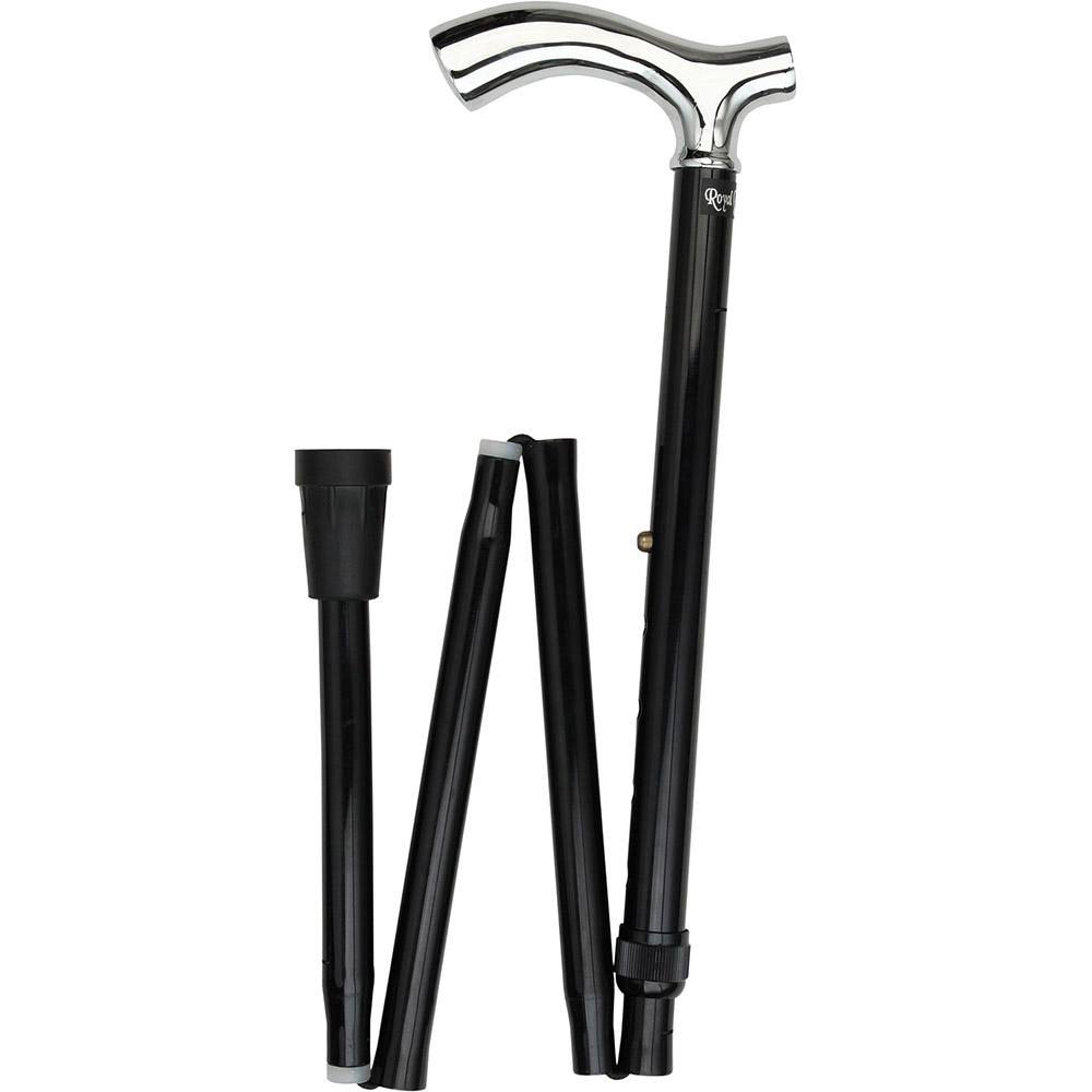 Chrome Plated Slim Line Walking Cane with Folding, Adjustable Black Aluminum Shaft E564054