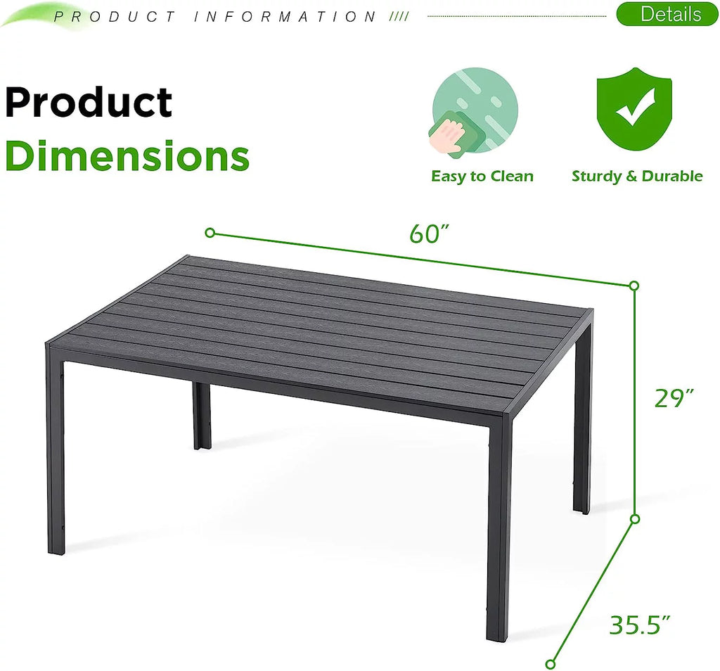 51x31 Black Metal Outdoor Dining Table with Umbrella Hole N33606