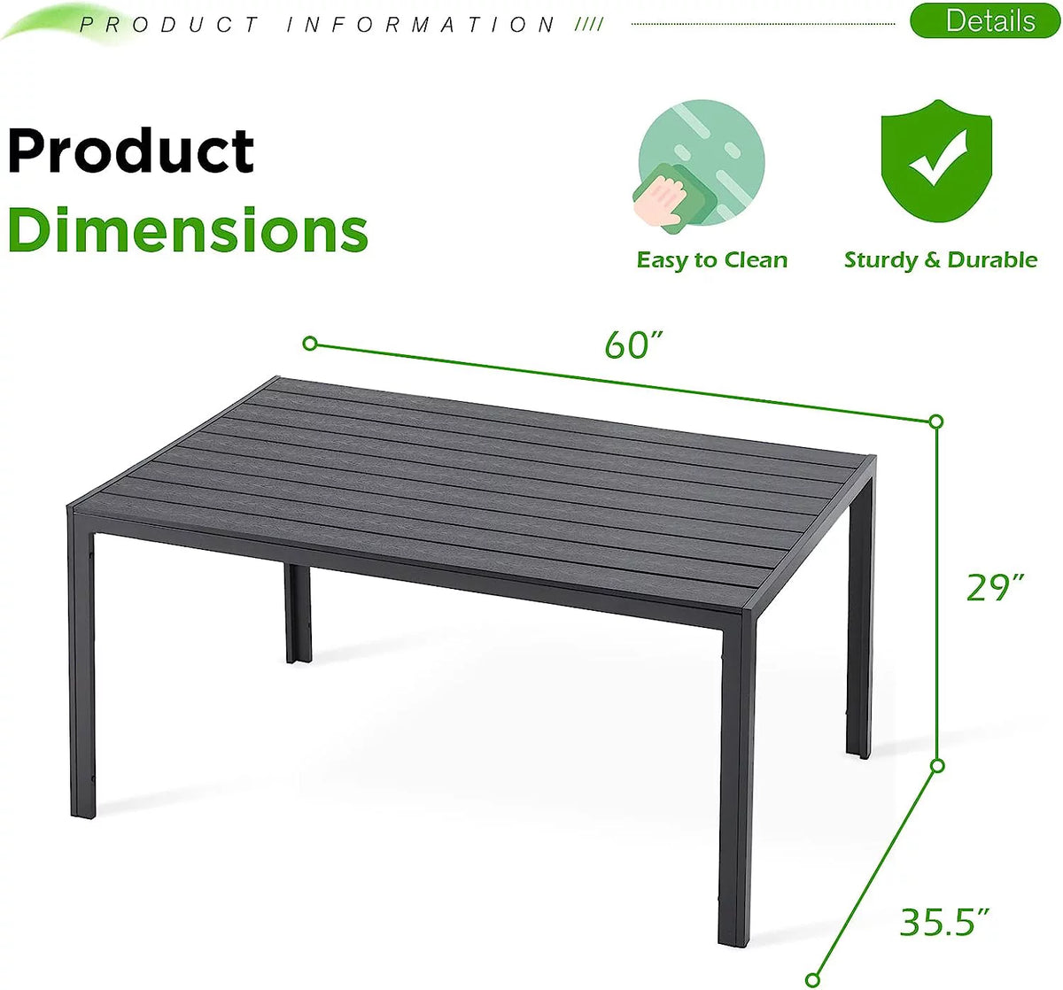 51x31 Black Metal Outdoor Dining Table with Umbrella Hole N33606