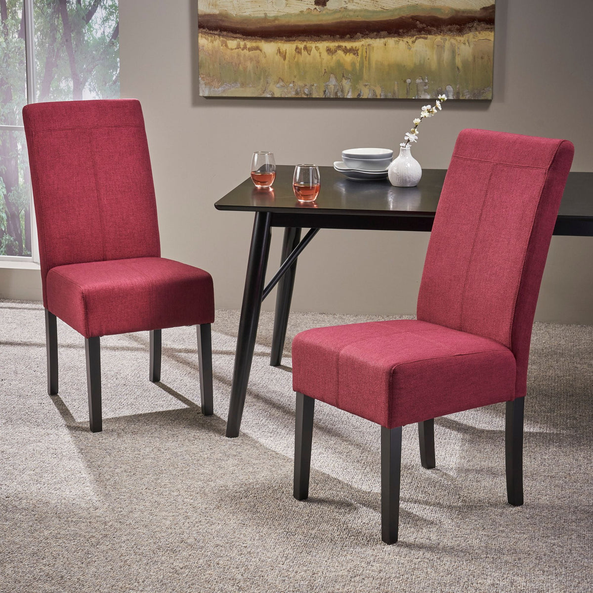 Set of 2 Deep Red Fabric Dining Chairs W2703