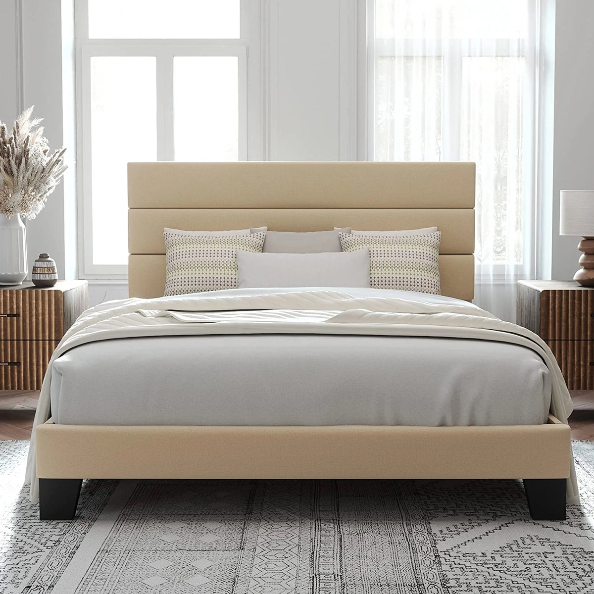 Queen Size Fabric Upholstered Platform Bed Frame Z369763