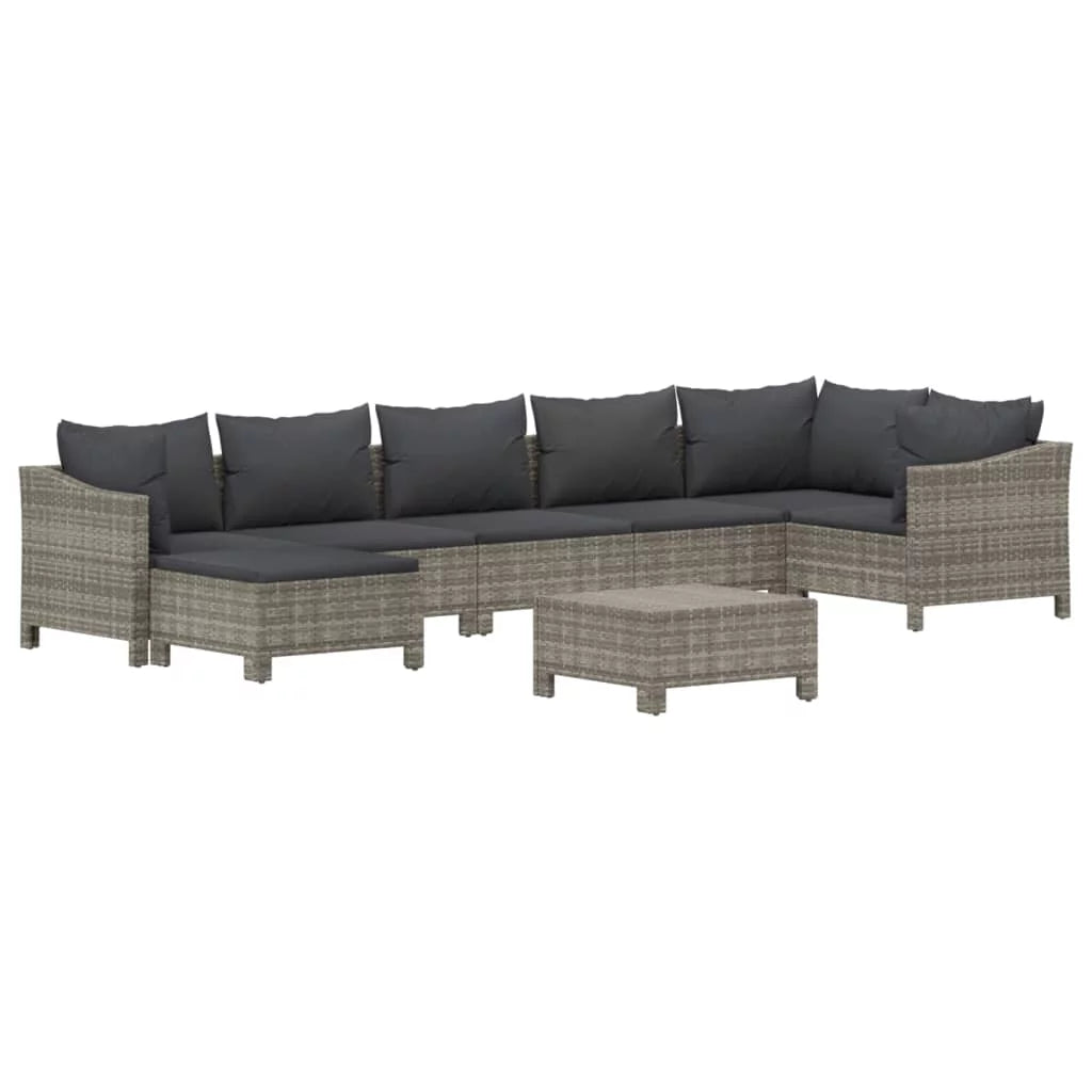 8 Piece Patio Set with Cushions Gray Poly Rattan X892