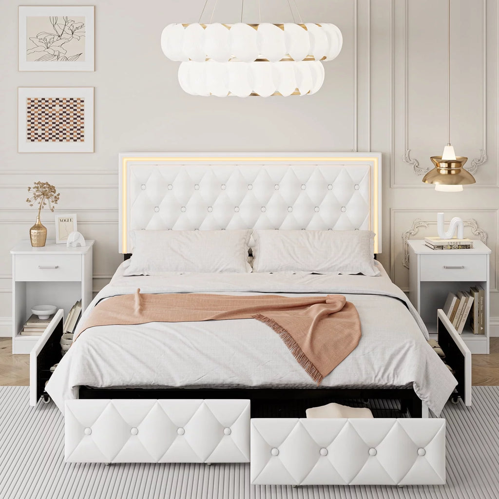 Queen LED Platform Bed Frame with 4 Storage Drawers S79482