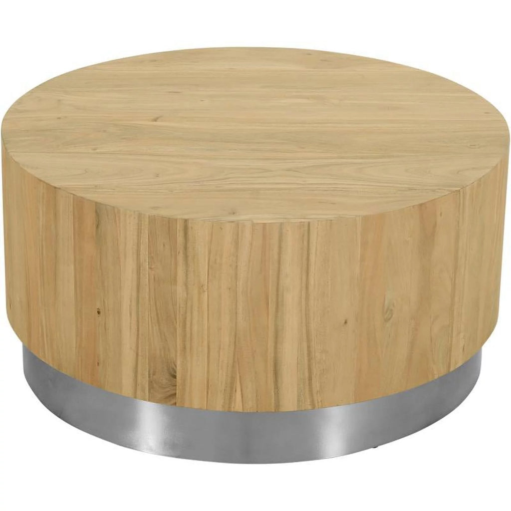 Round Modern Wood Coffee Table with Metal Base C1598