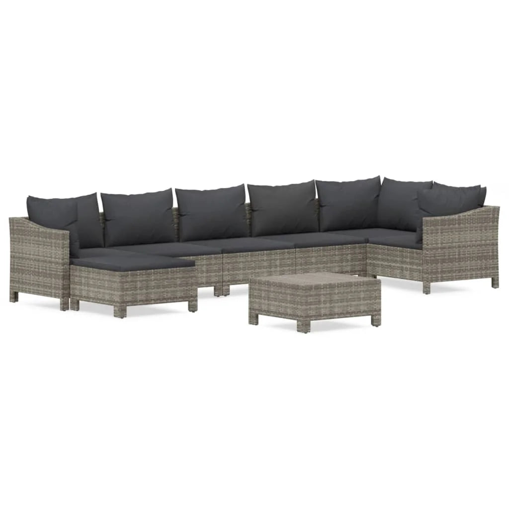 8 Piece Patio Set with Cushions Gray Poly Rattan X892