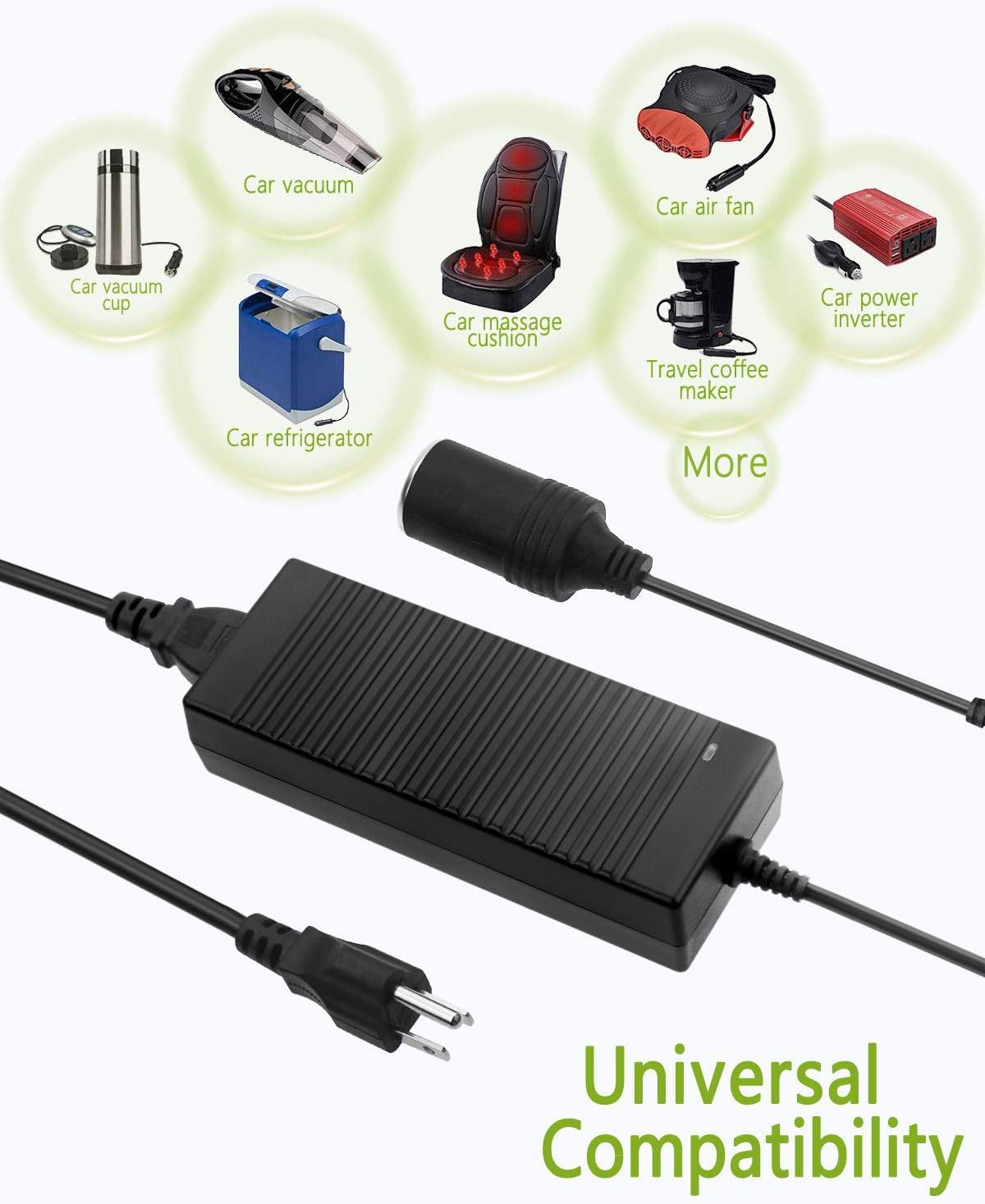 12V Car Plug to Wall Plug Adapter 10A, 100V~240V to 12V 120W Cigarette Lighter Adapter M29037