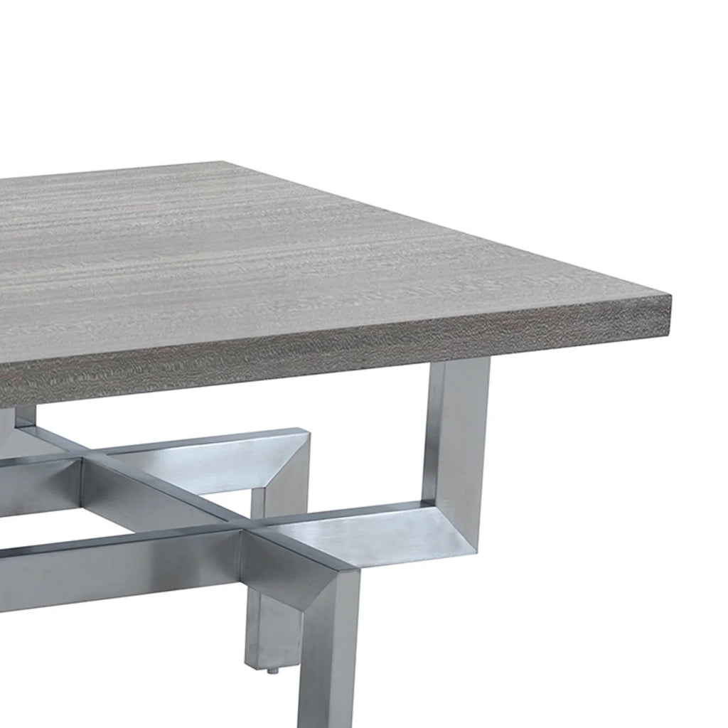 Gray Wood Coffee Table with Stainless Steel Base V63910