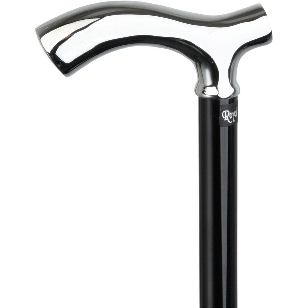 Chrome Plated Slim Line Walking Cane with Folding, Adjustable Black Aluminum Shaft E564054