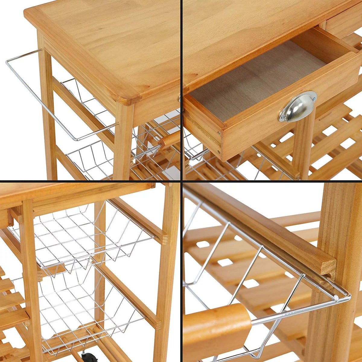 Kitchen Cart Island Rolling Wooden Storage Trolley Q4085