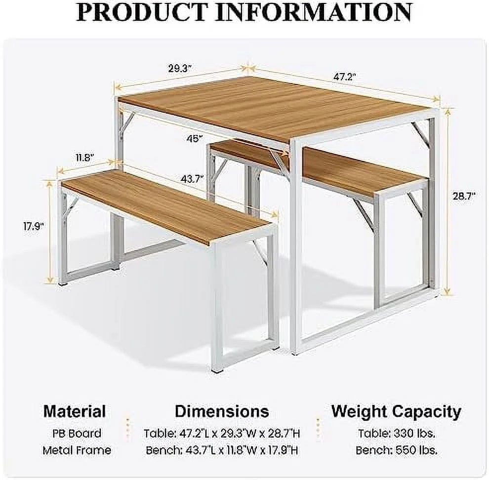 3-Piece Dining Table Set with 2 Benches W464