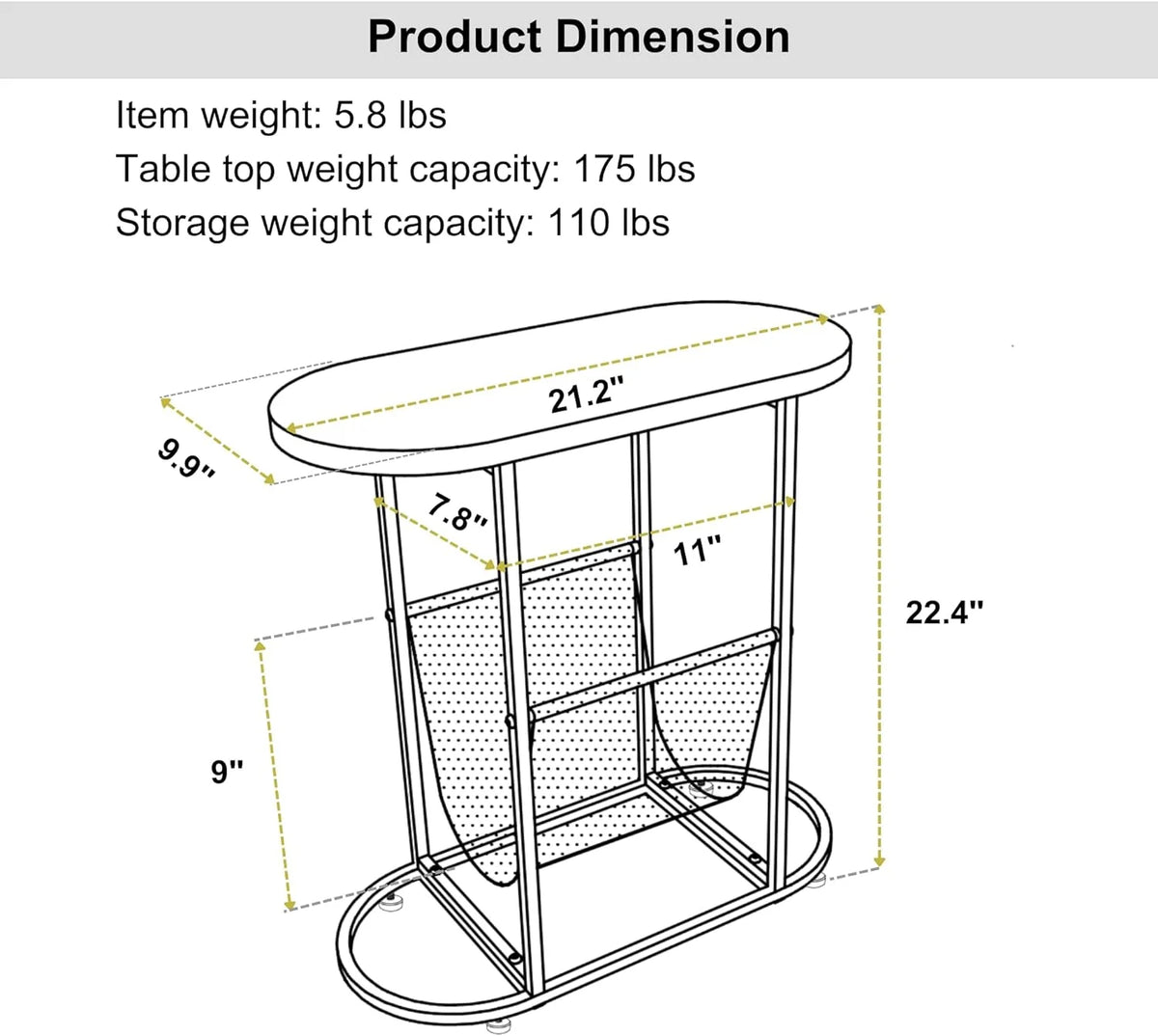 Acacia Wood Oval End Table with Metal Frame I67588