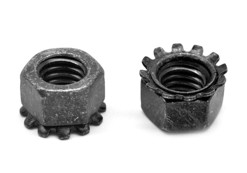#10-32 Fine Thread Keps Nut with External Tooth Lockwasher Low Carbon Steel Black Oxide T9401