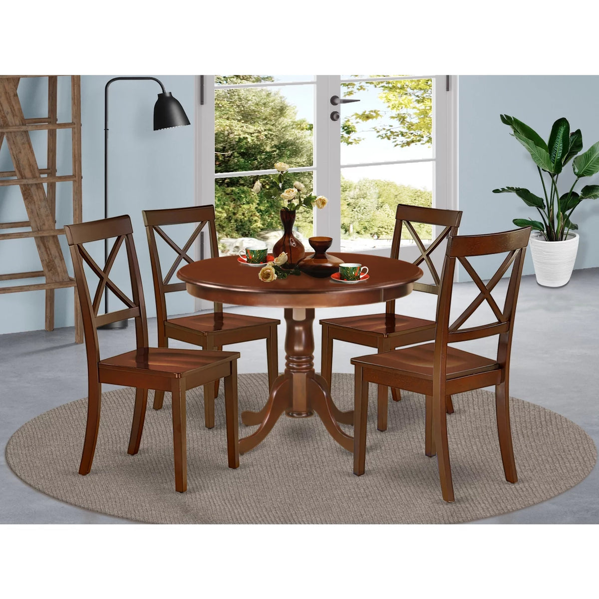 5 Piece Wood Dining Set with Round Table V35525