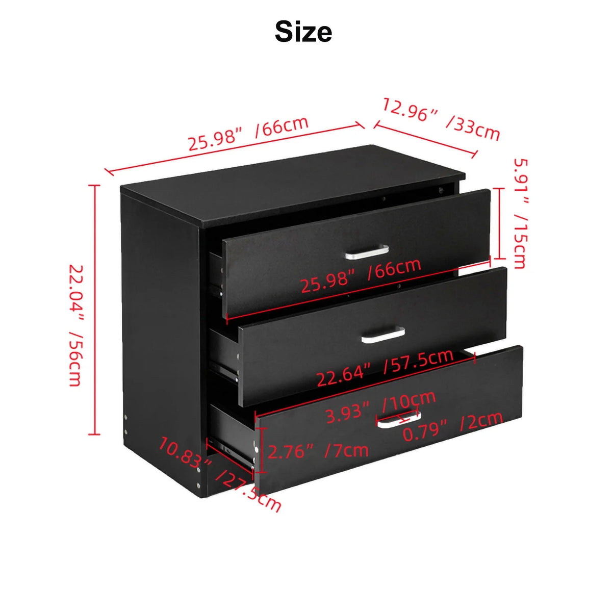 Black 3 Drawer Wood Dresser U747