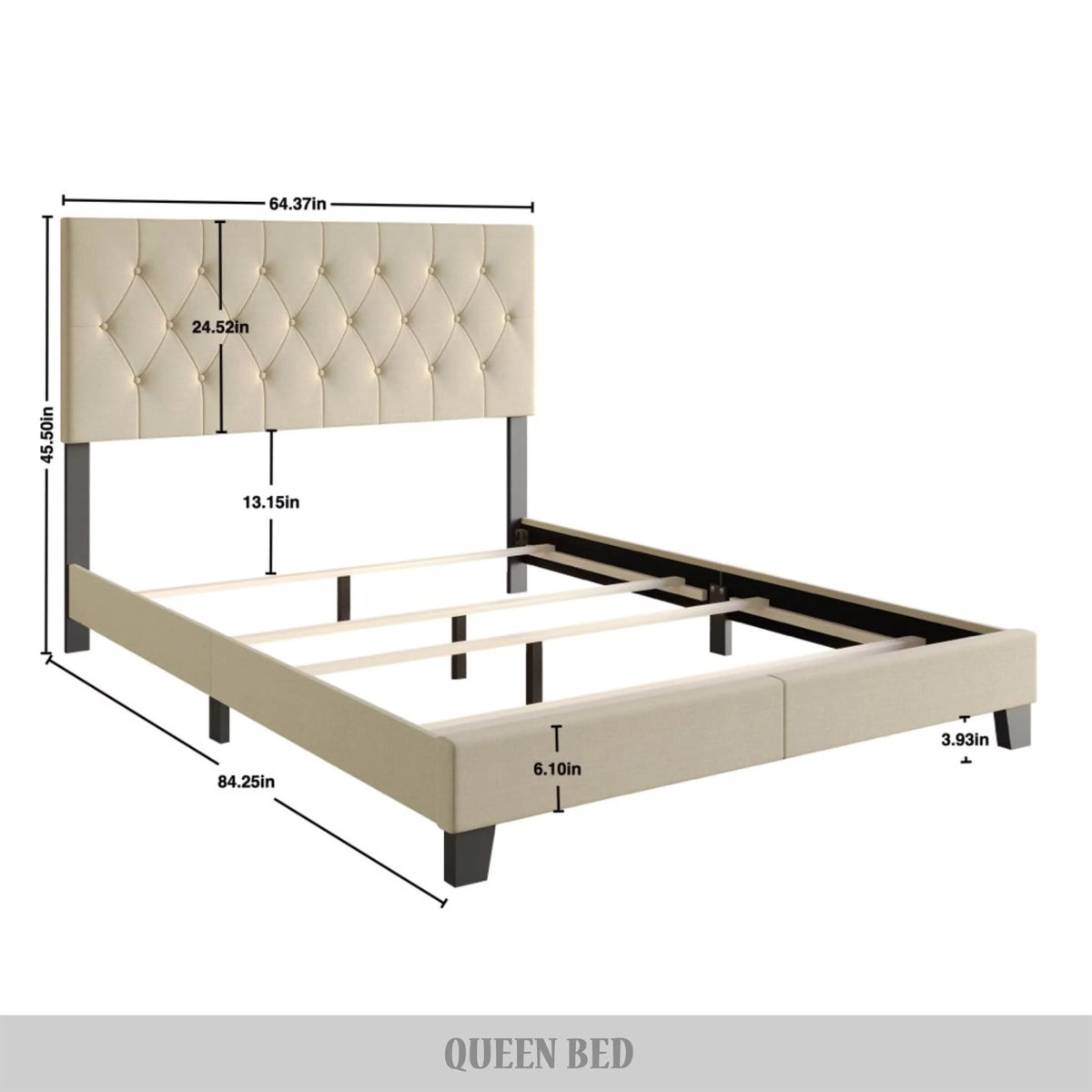 Beige Linen Upholstered Full Bed Y375