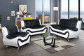 Black White Faux Leather 3pc Sectional Sofa Set W9148