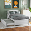 White Twin Size Wood Platform Bed with Trundle O3213