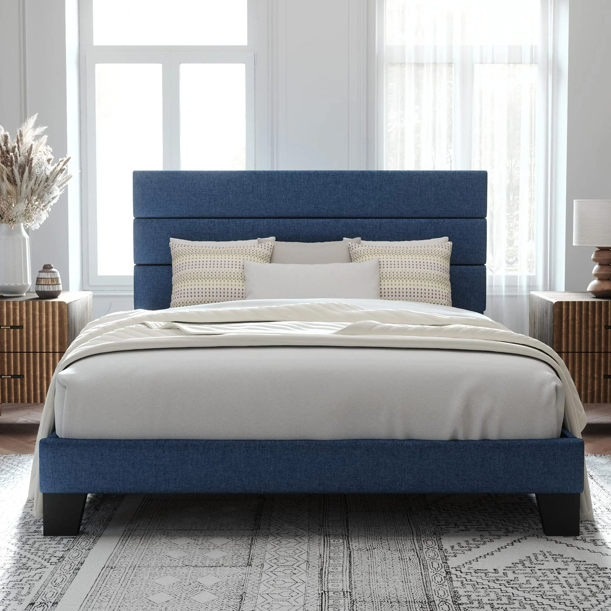 Queen Size Fabric Upholstered Platform Bed Frame Z369763